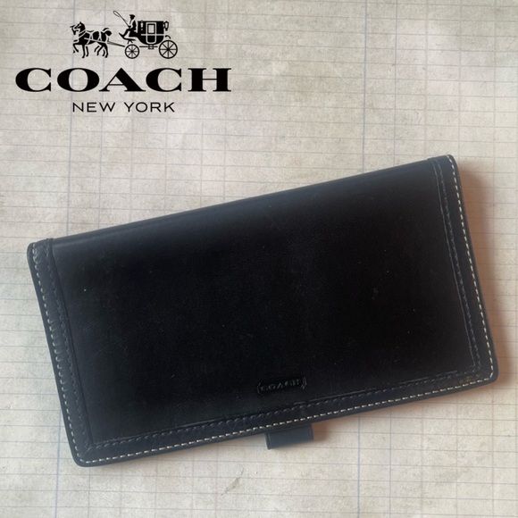Coach Black Leather Checkbook Cover - Picture 1 of 11